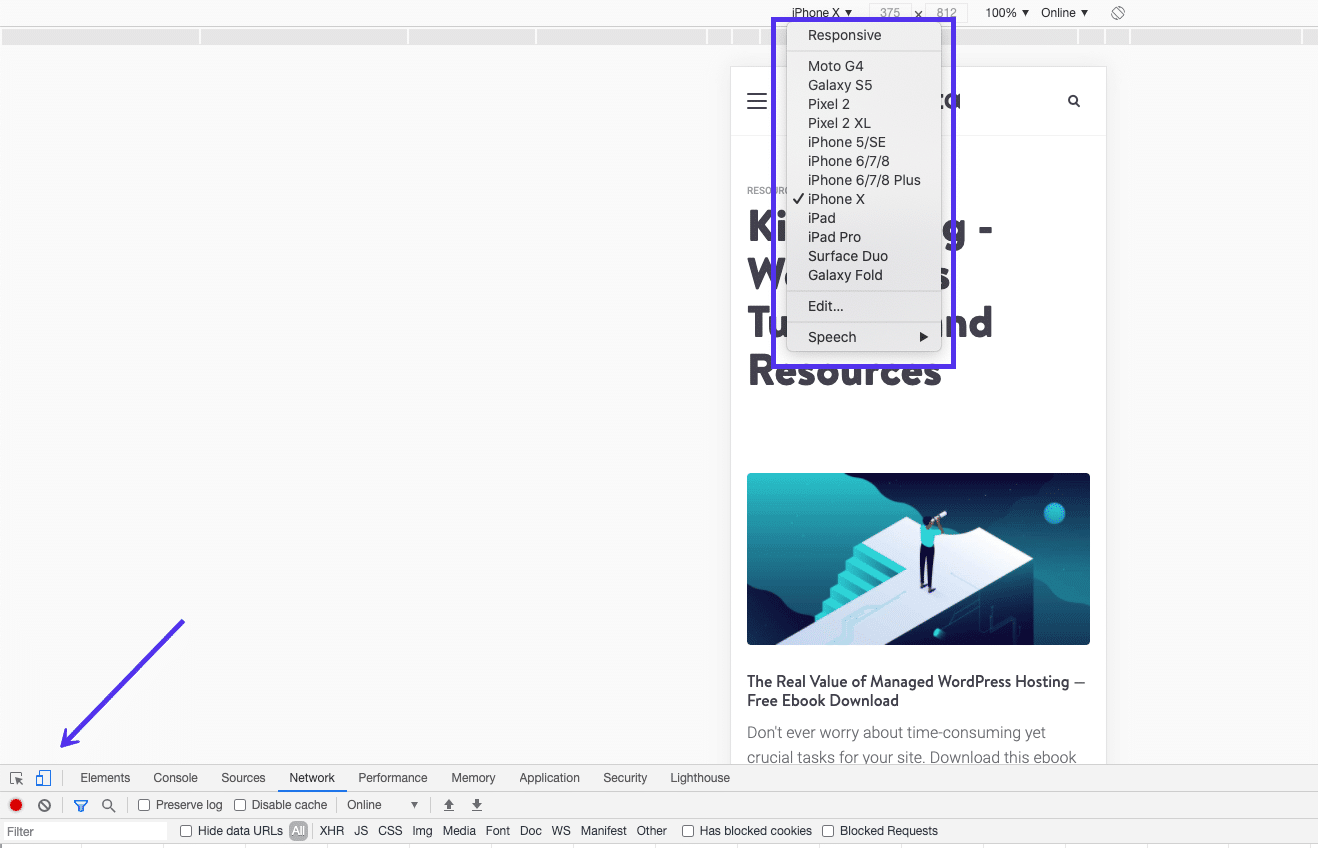 Chromeでモバイル用レイアウトを確認