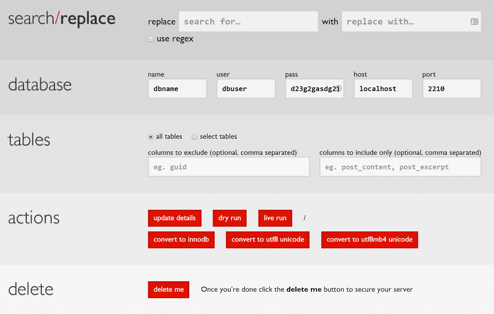 WordPressデータベースでの検索と置換の実行