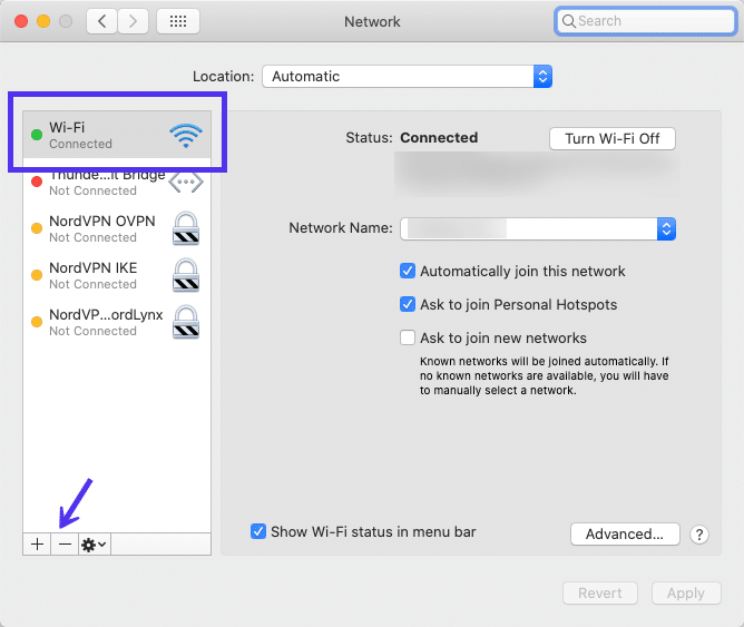 macOS network settings