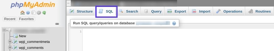 Het tabblad 'SQL' in phpMyAdmin.