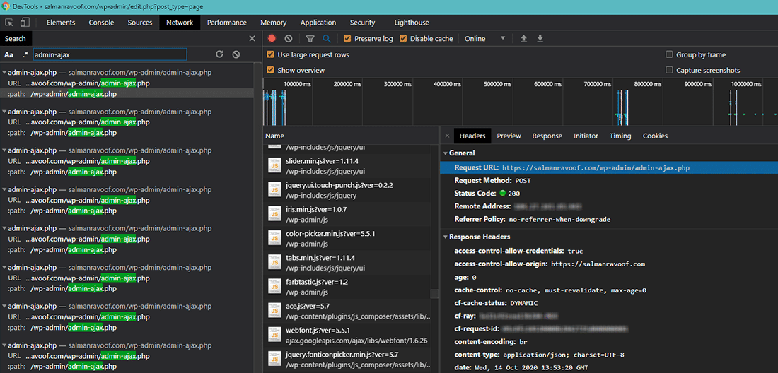 Controleren van het aantal admin-ajax.php verzoeken in Chrome DevTools