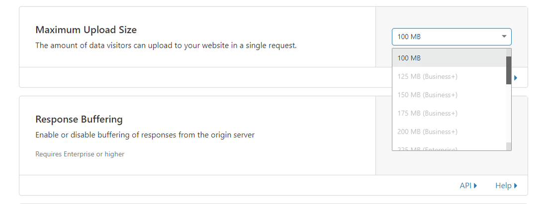 Limite della dimensione massima di caricamento di Cloudflare per i vari piani