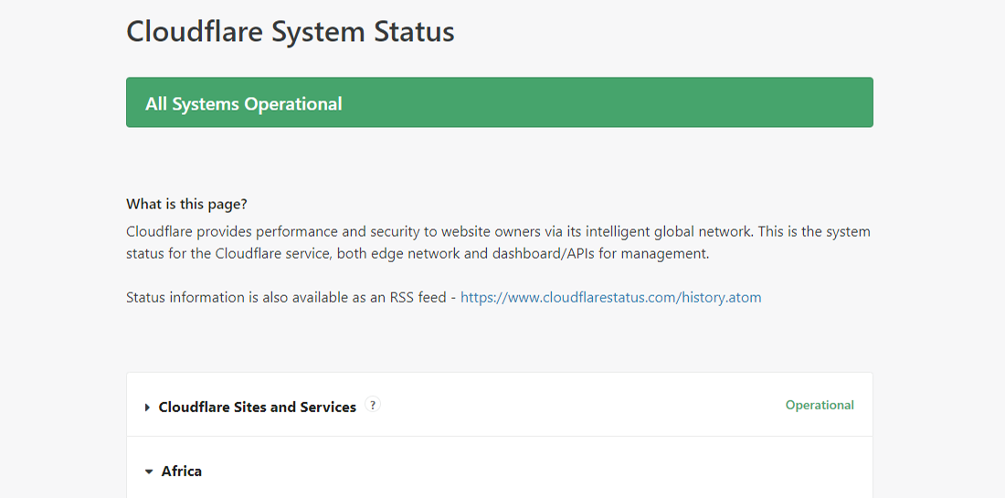 Prüfe den Status des Cloudflare-Systems auf cloudflarestatus.com