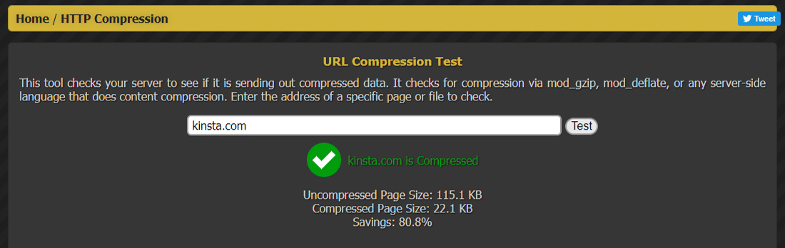 HTTP Compression TestでKinstaサイトをテスト