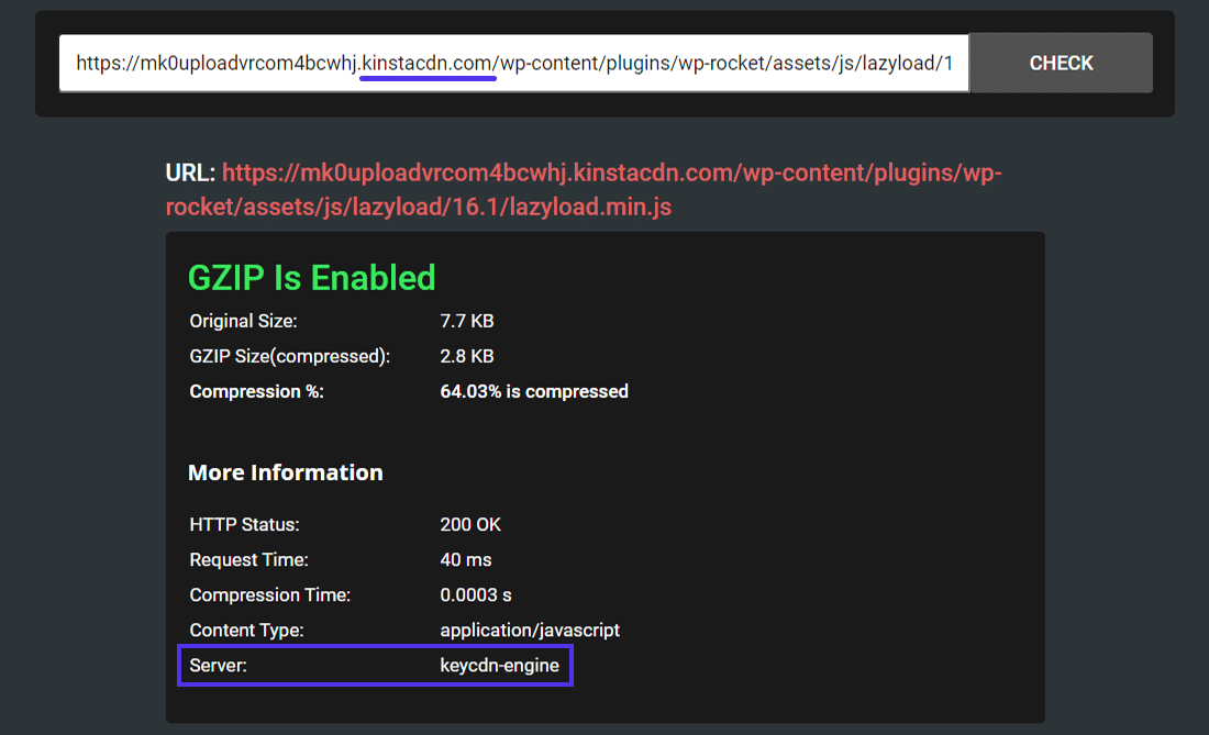 Teste de compressão GZIP para ativos hospedados por um CDN