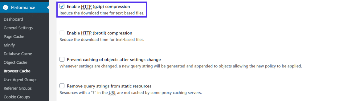 Possibilitando a compressão GZIP em W3 Total Cache