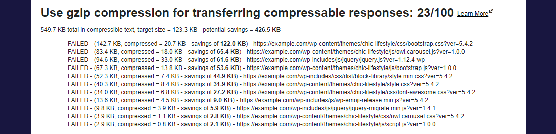 Aviso de "Usar compressão GZIP" no WebPageTest