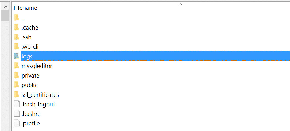 Accessing the WordPress error logs folder via SFTP