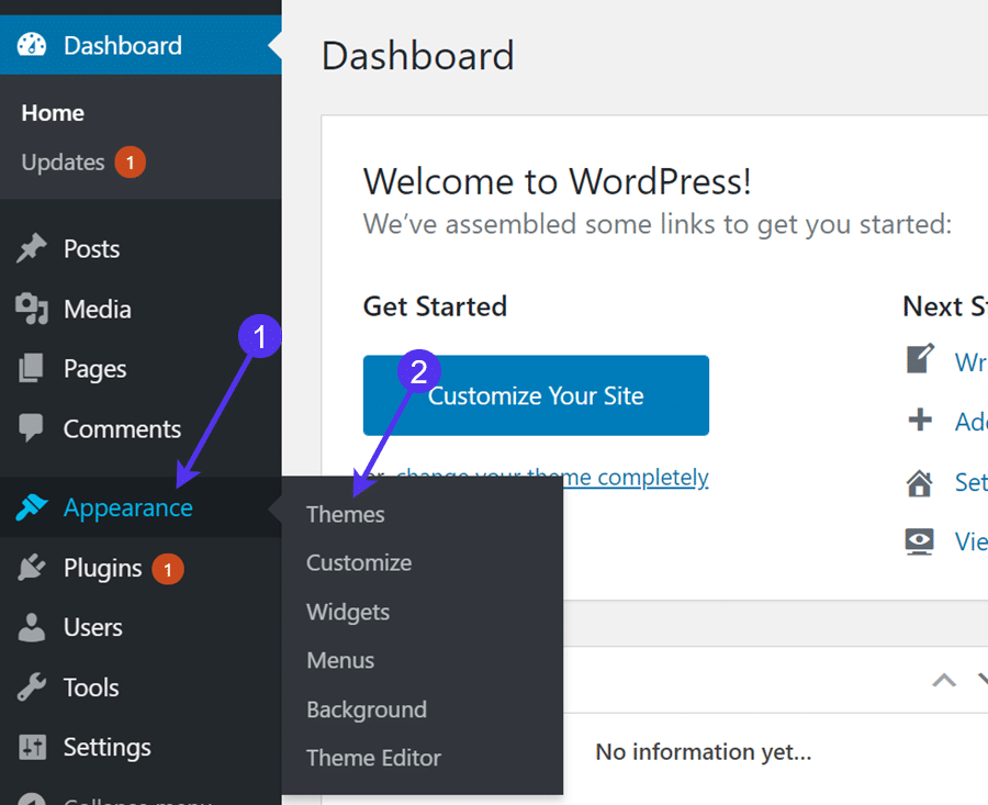 Install a WordPress theme in the admin dashboard.