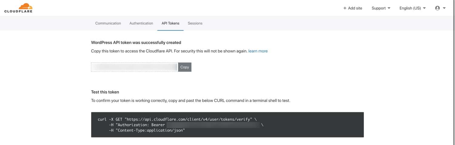 Optag dit Cloudflare API-token et sikkert sted.