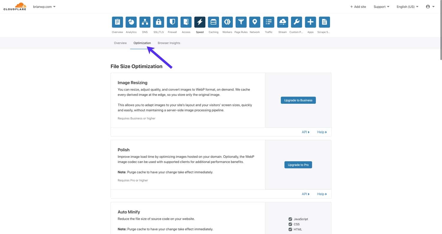 Para habilitar el APO, navegue a Velocidad > Optimización.