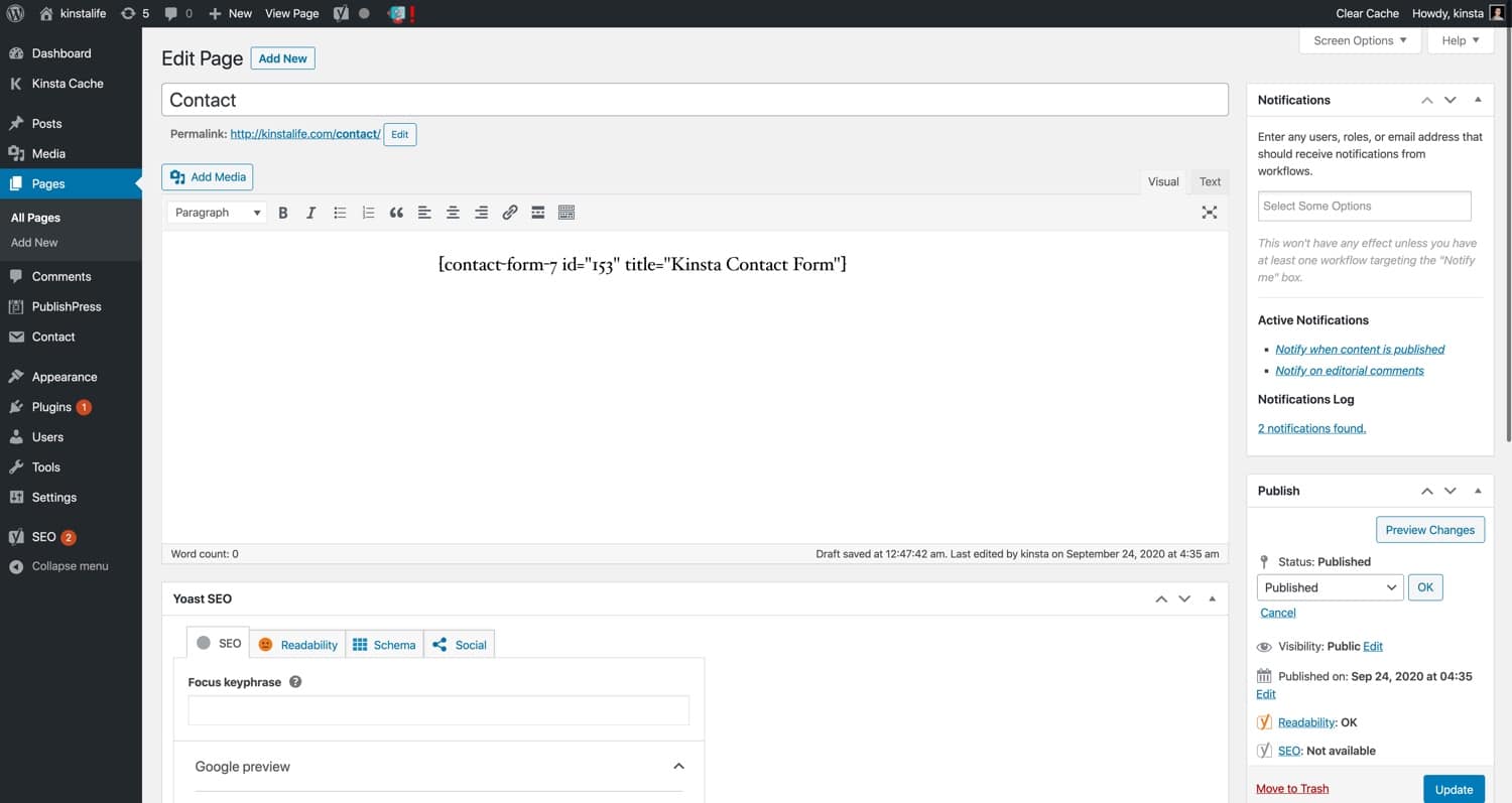 Usare Contact Form 7 con il WordPress Classic Editor.