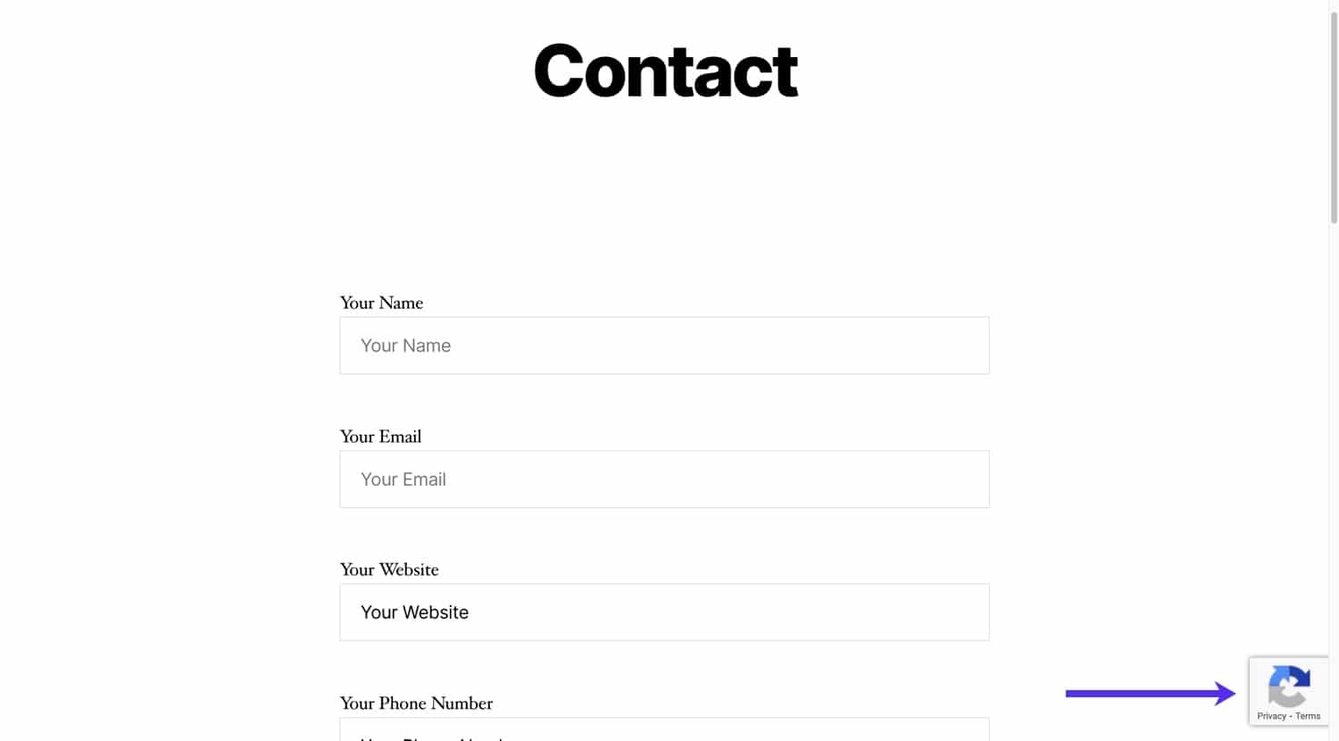 Contact form de WordPress protegido por reCAPTCHA V3.