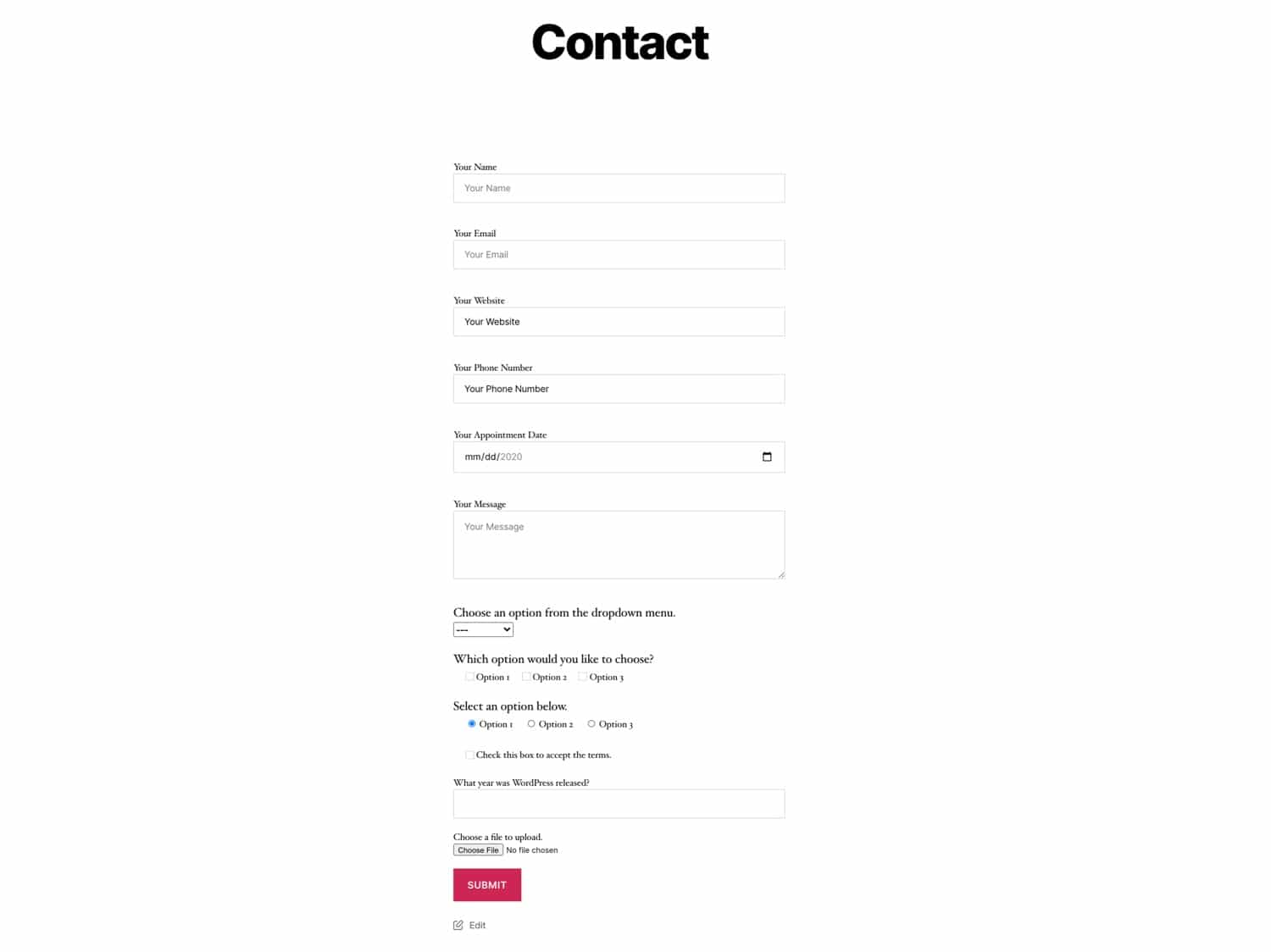 Um formulário de contato com etiquetas.