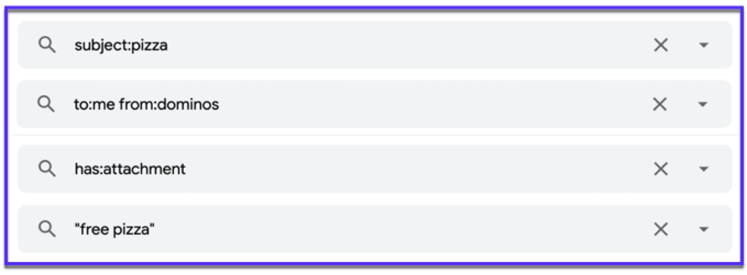 Ejemplos de algunos operadores de búsqueda de Gmail útiles