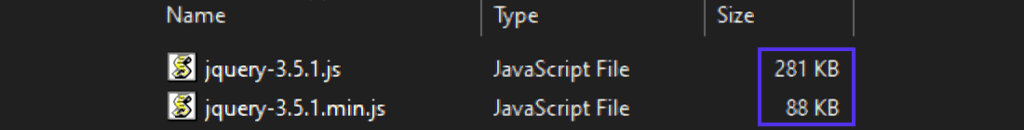 minified js file size