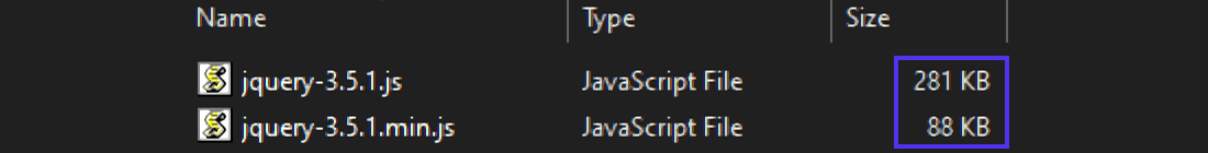 Compressione delle dimensioni del file di jQuery non compresso vs minificato