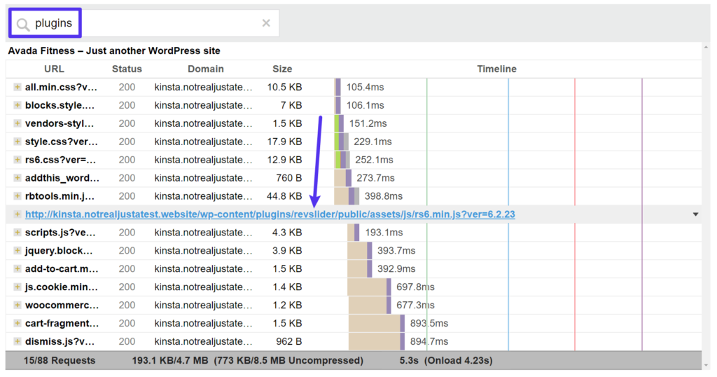 ricerca di plugin in gtmetrix