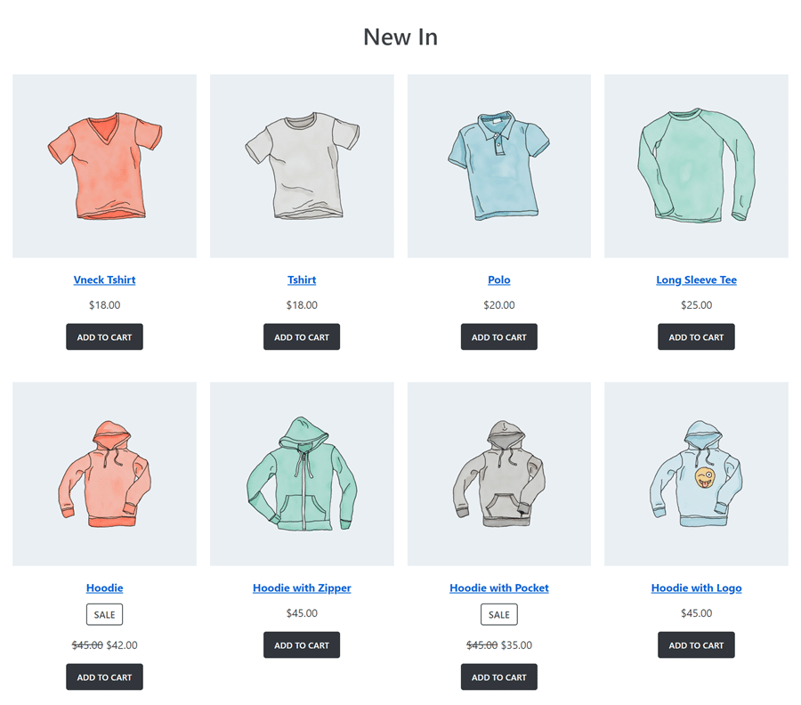 The products page in our mock WooCommerce site