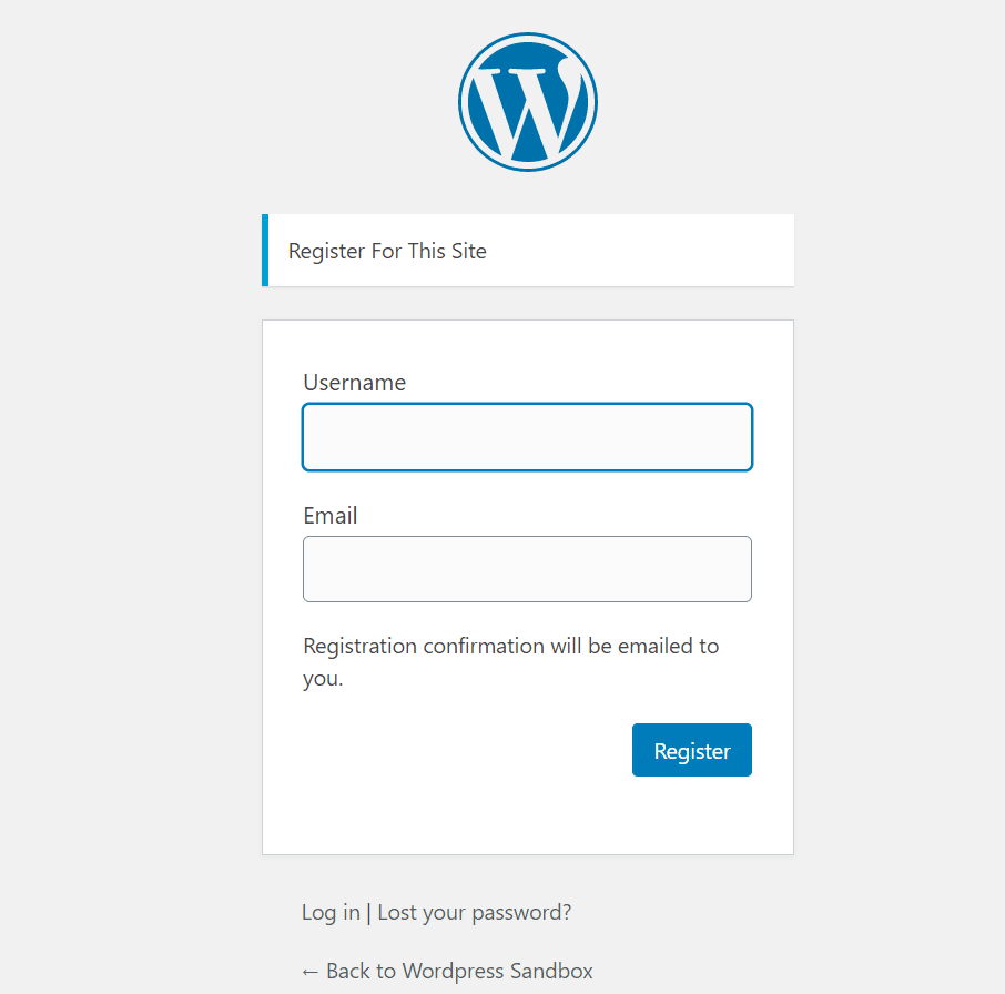 Modulo di registrazione WordPress predefinito