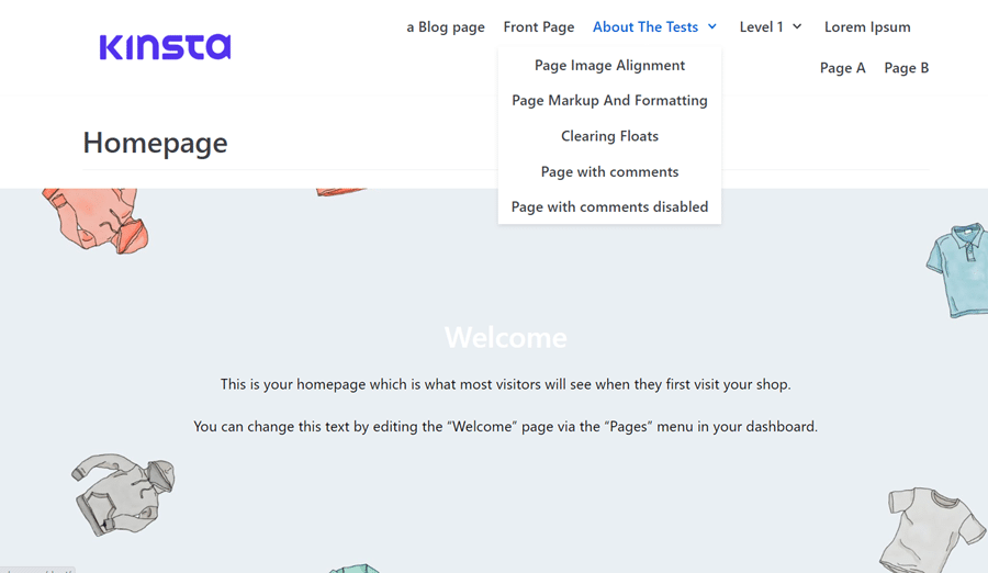 Den falska WooCommerce-webbplatsen som vi använde för att testa teman