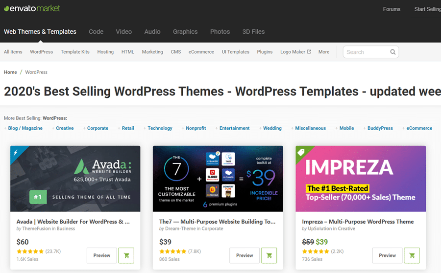 Envato is a popular premium theme marketplace.