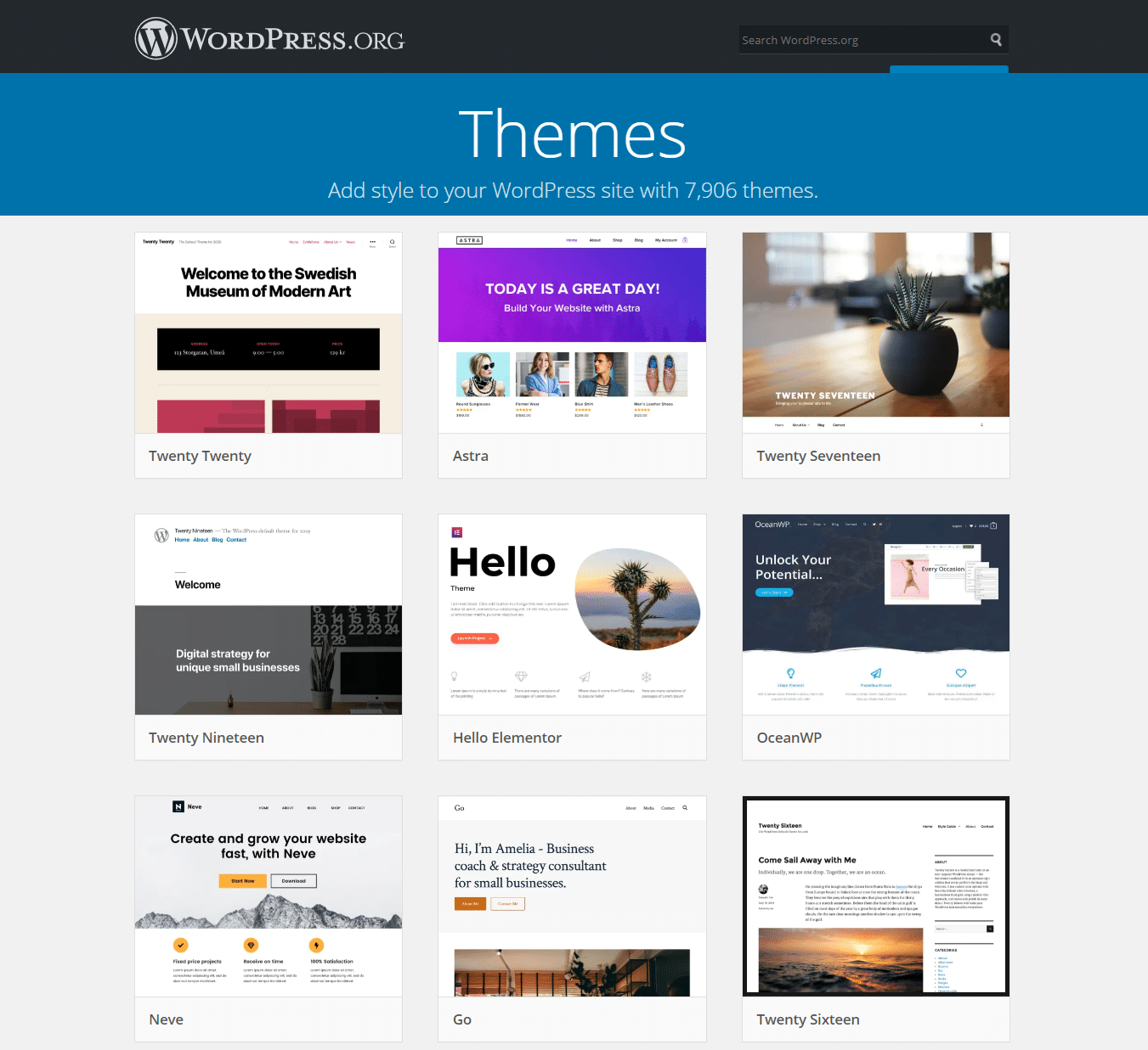 El repositorio de temas de WordPress.