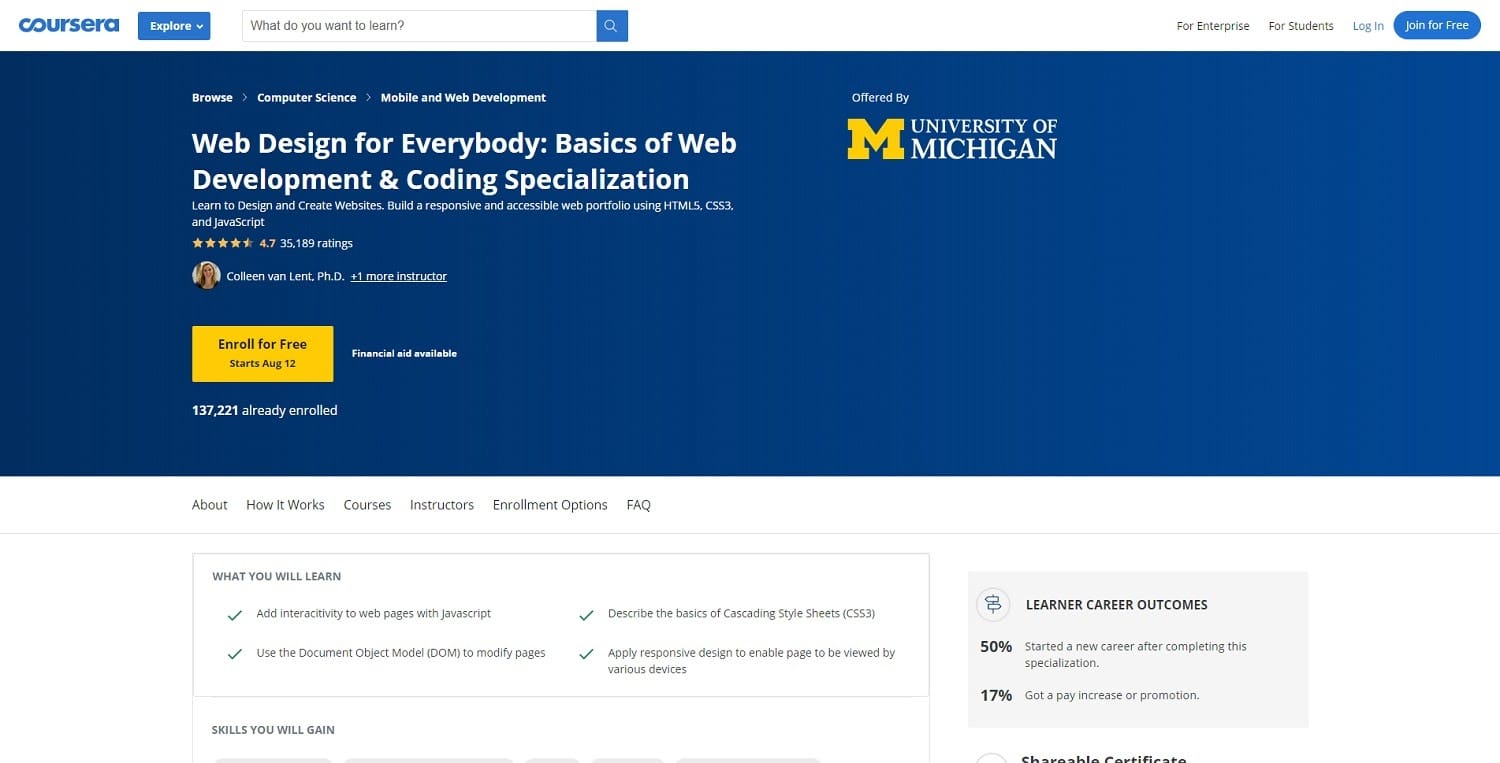 Coursera U-M cours de web design