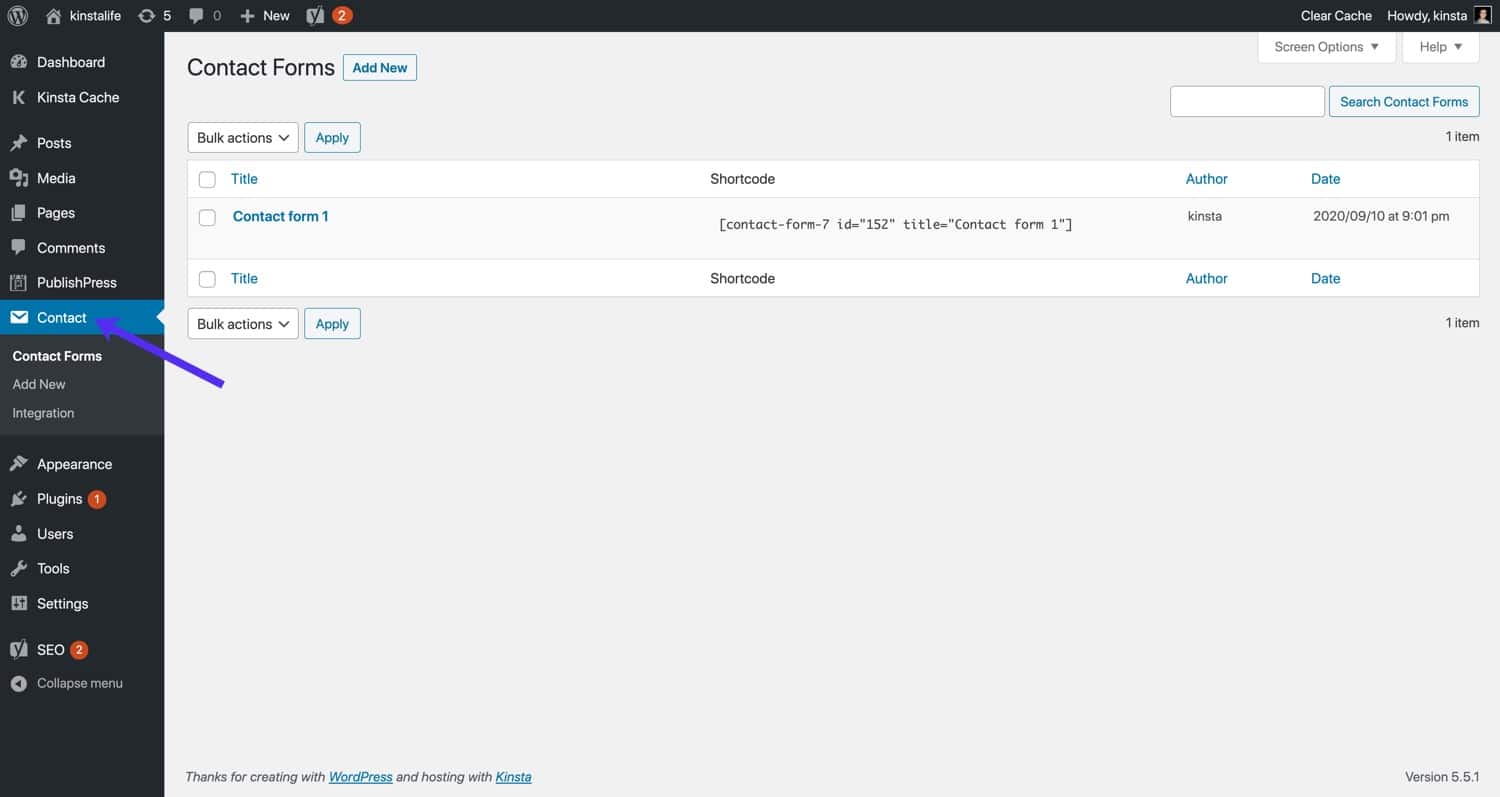 Personalice la configuración del Contact Form 7.