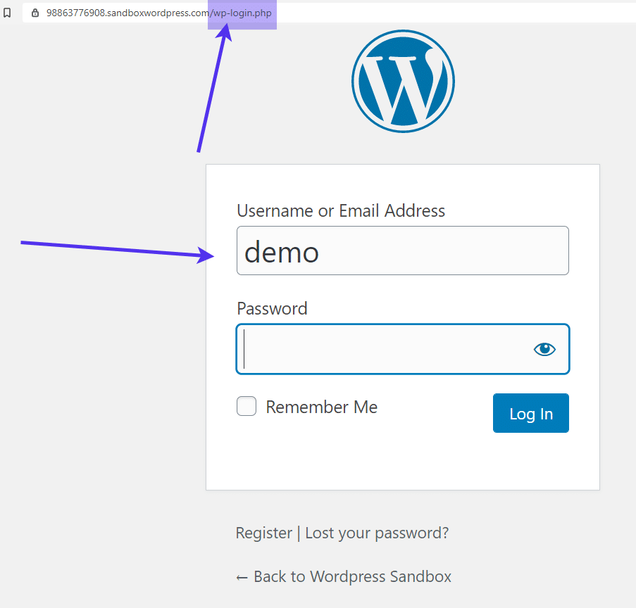 url for WordPress Registration Form