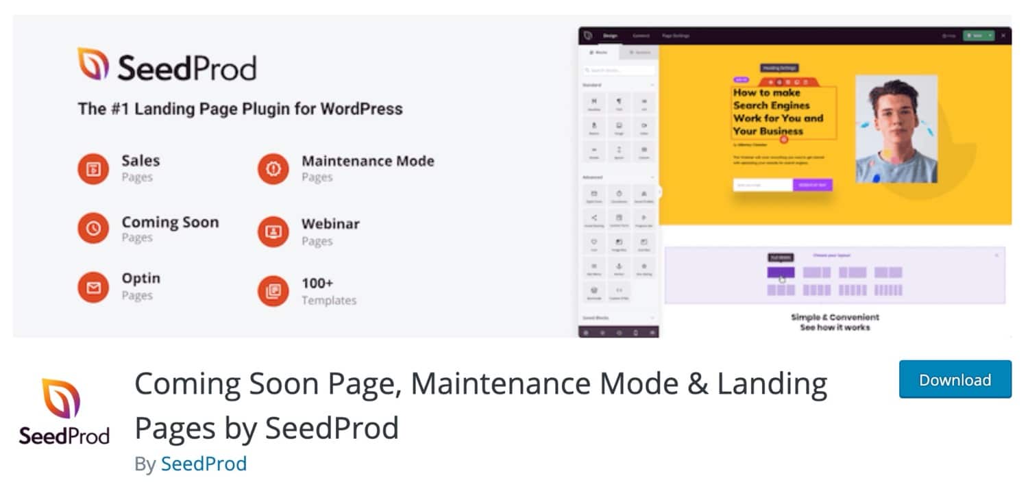 Em breve Página, Modo de Manutenção e Páginas de Pouso por SeedProd