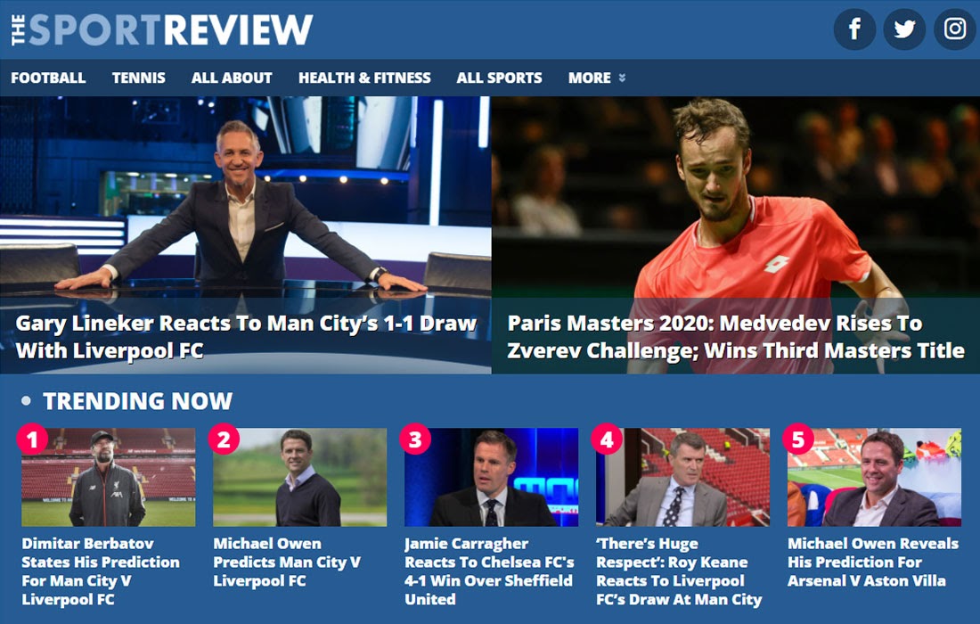 Kinsta betreibt die Nachrichten-Webseite "The Sport Review".