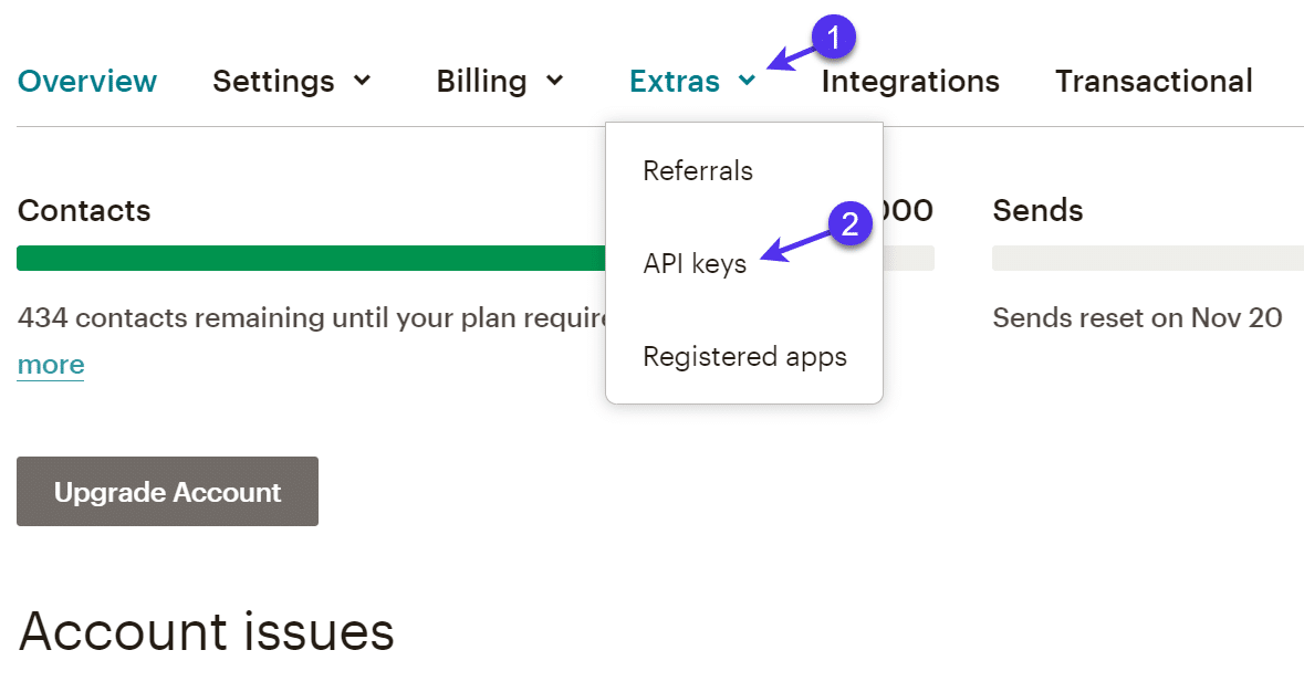 API-Schlüssel-Tab