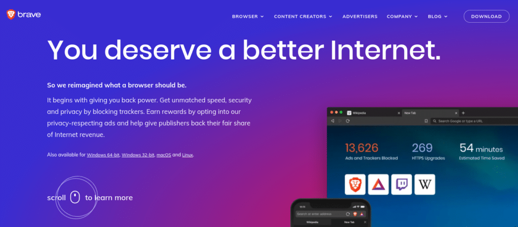 Il browser web Brave. 