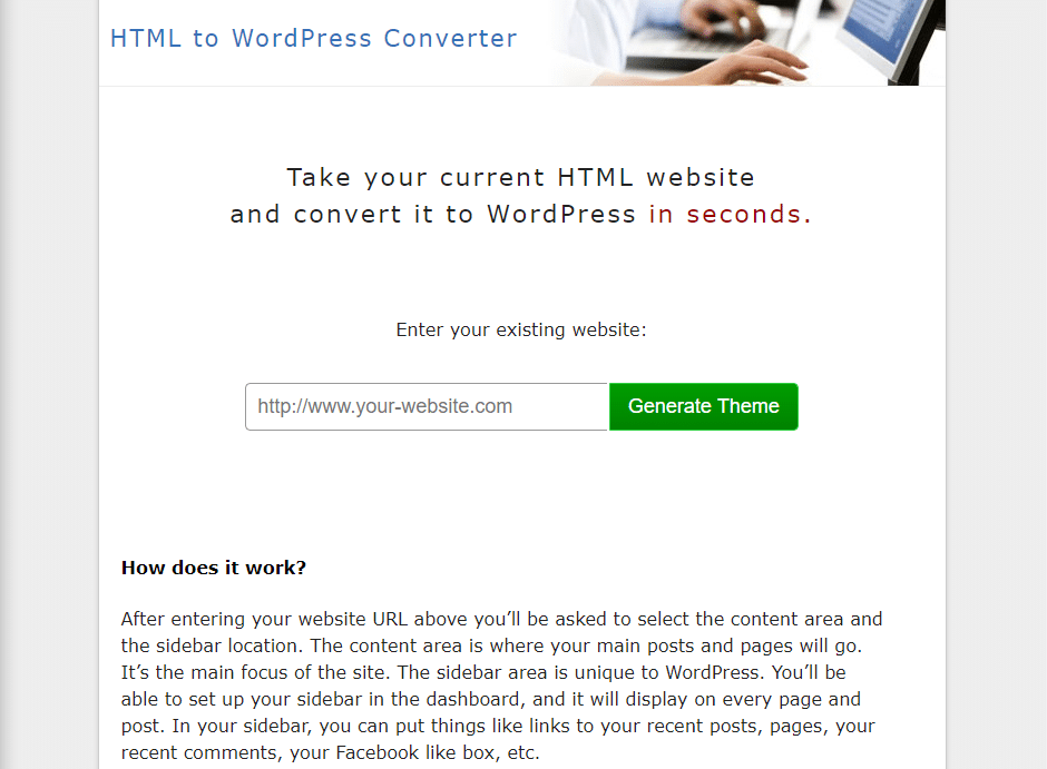 Aplicación de conversión de HTML a WordPress