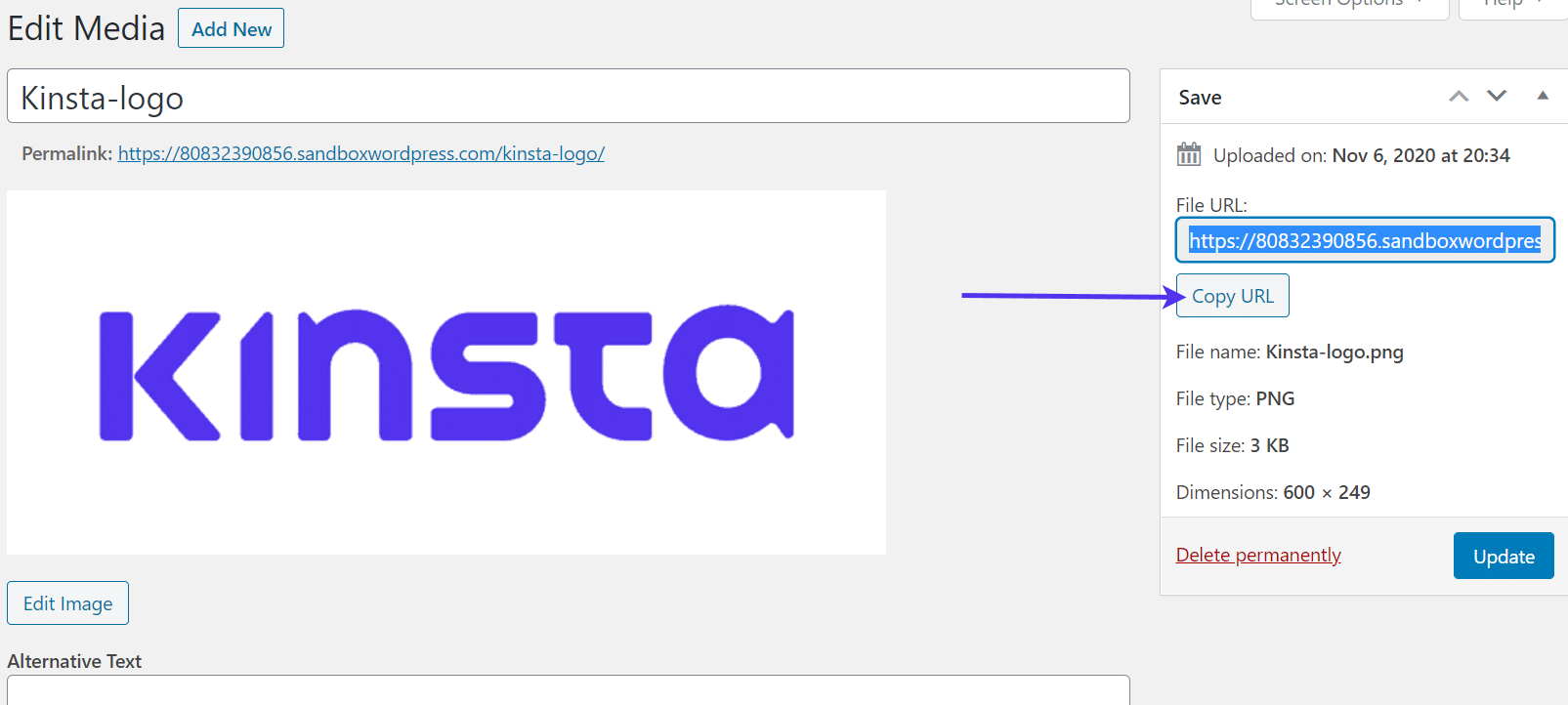 Cópia da URL do logotipo para o formulário de registro WordPress