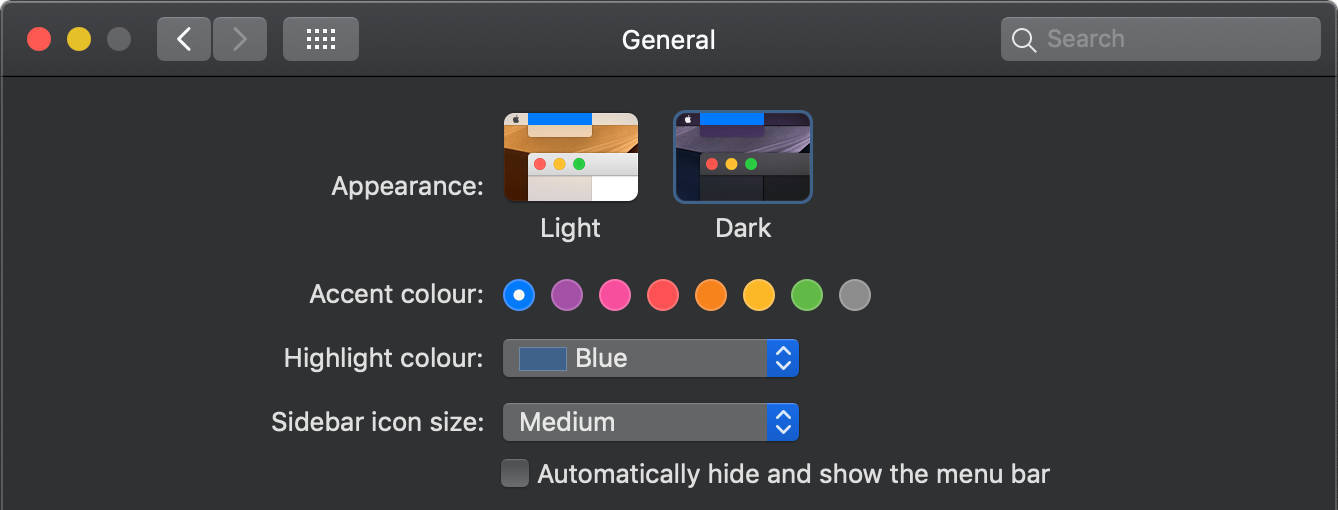 Enabling dark mode in MacOS