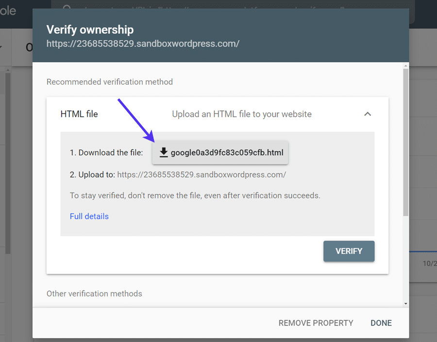 Verificación de la propiedad de los sitios en GSC