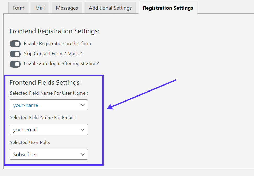 Inställningar för frontendfält