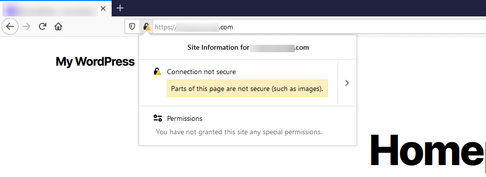 Um aviso de conteúdo misto no Firefox