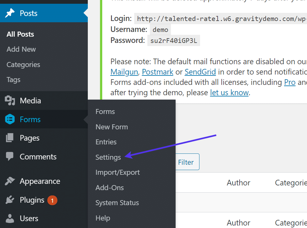 Impostazioni del modulo