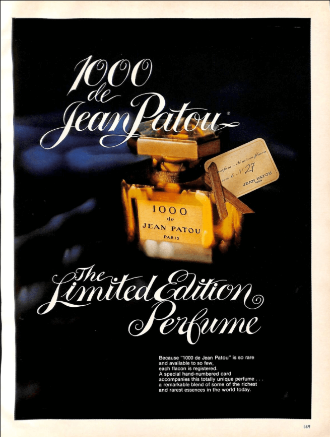 Pubblicità del 1976 del profumo 1000 de Jean Patou - Fonte: eBay