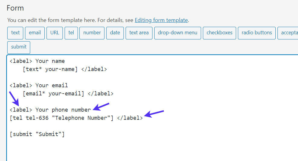 put in labels for WordPress Registration Form