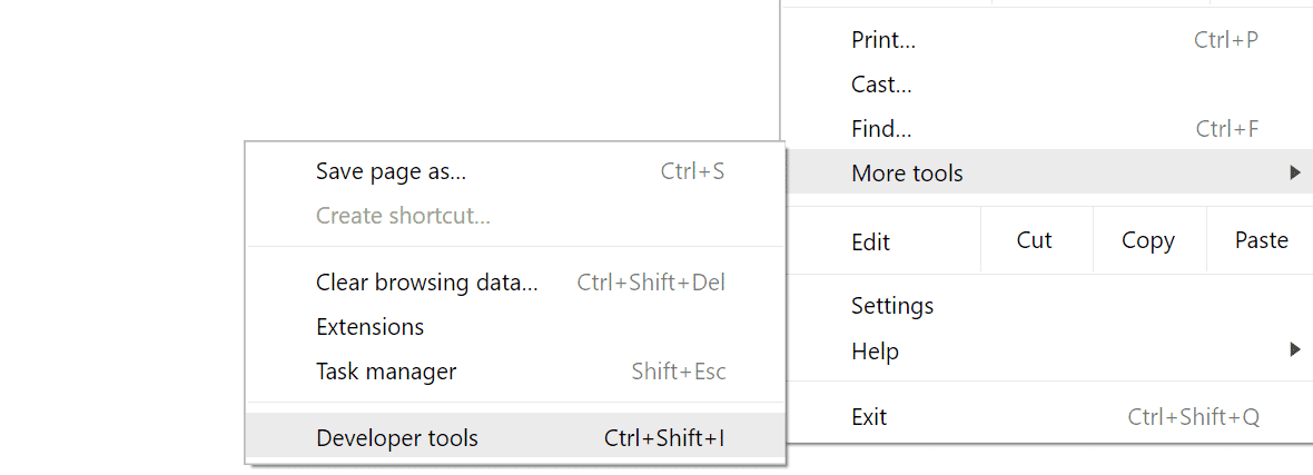 Chrome DevTools nel menu degli strumenti del browser