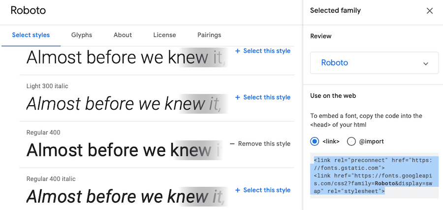 Roboto på Google Fonts