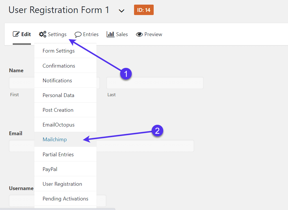 Mailchimp Einstellungen