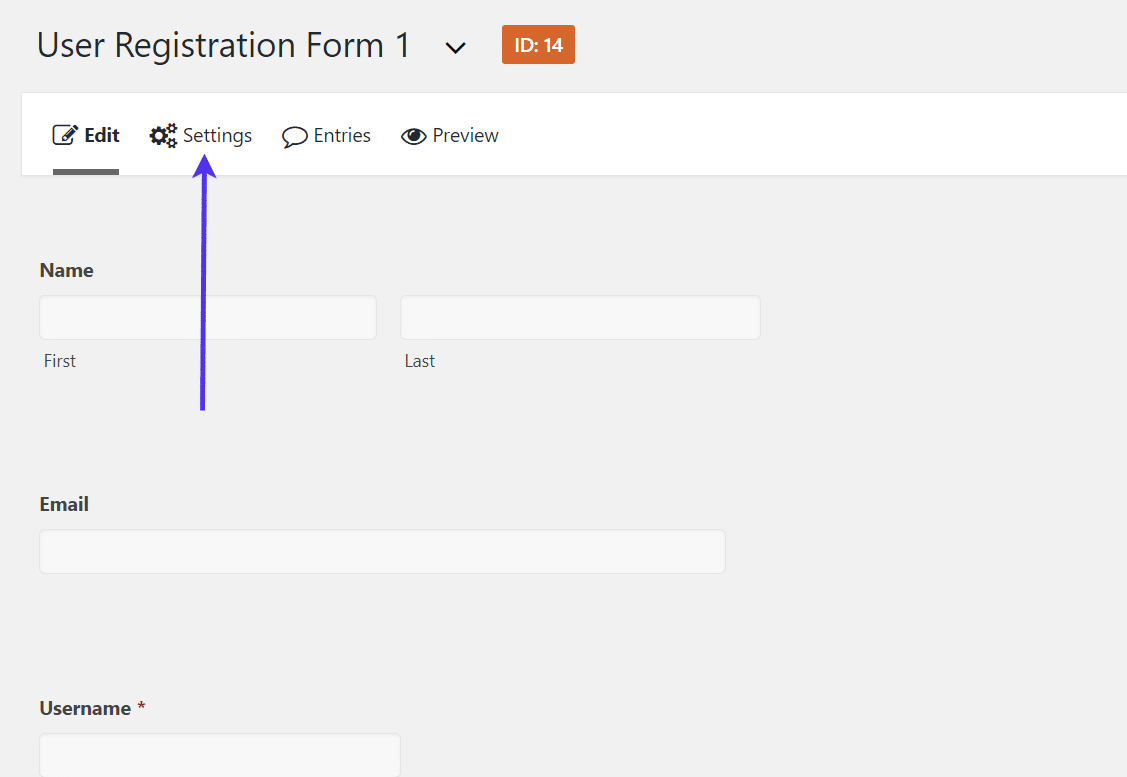 Die Registerkarte "Einstellungen" deines benutzerdefinierten Formulars