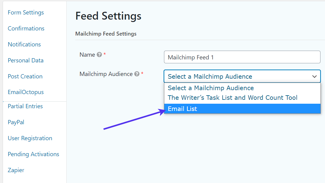 choose audience for WordPress Registration Form