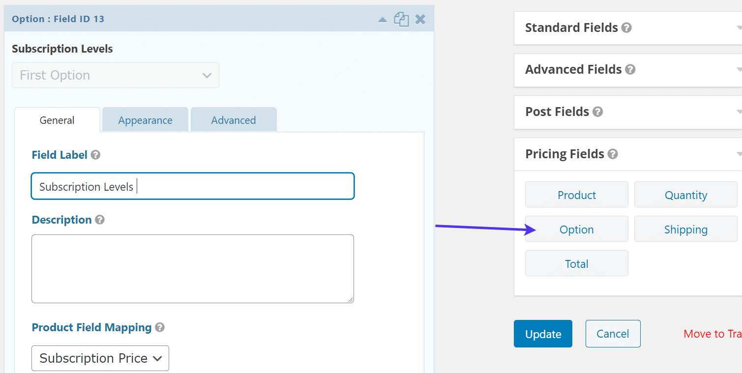 Adicionando níveis de assinatura ao seu formulário