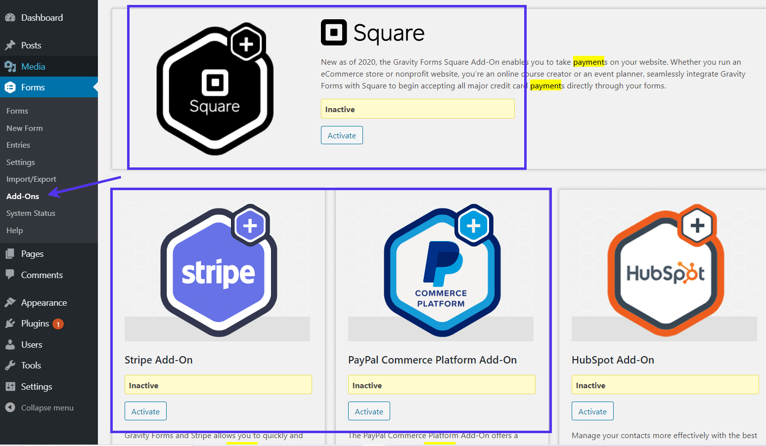 payment add-ons